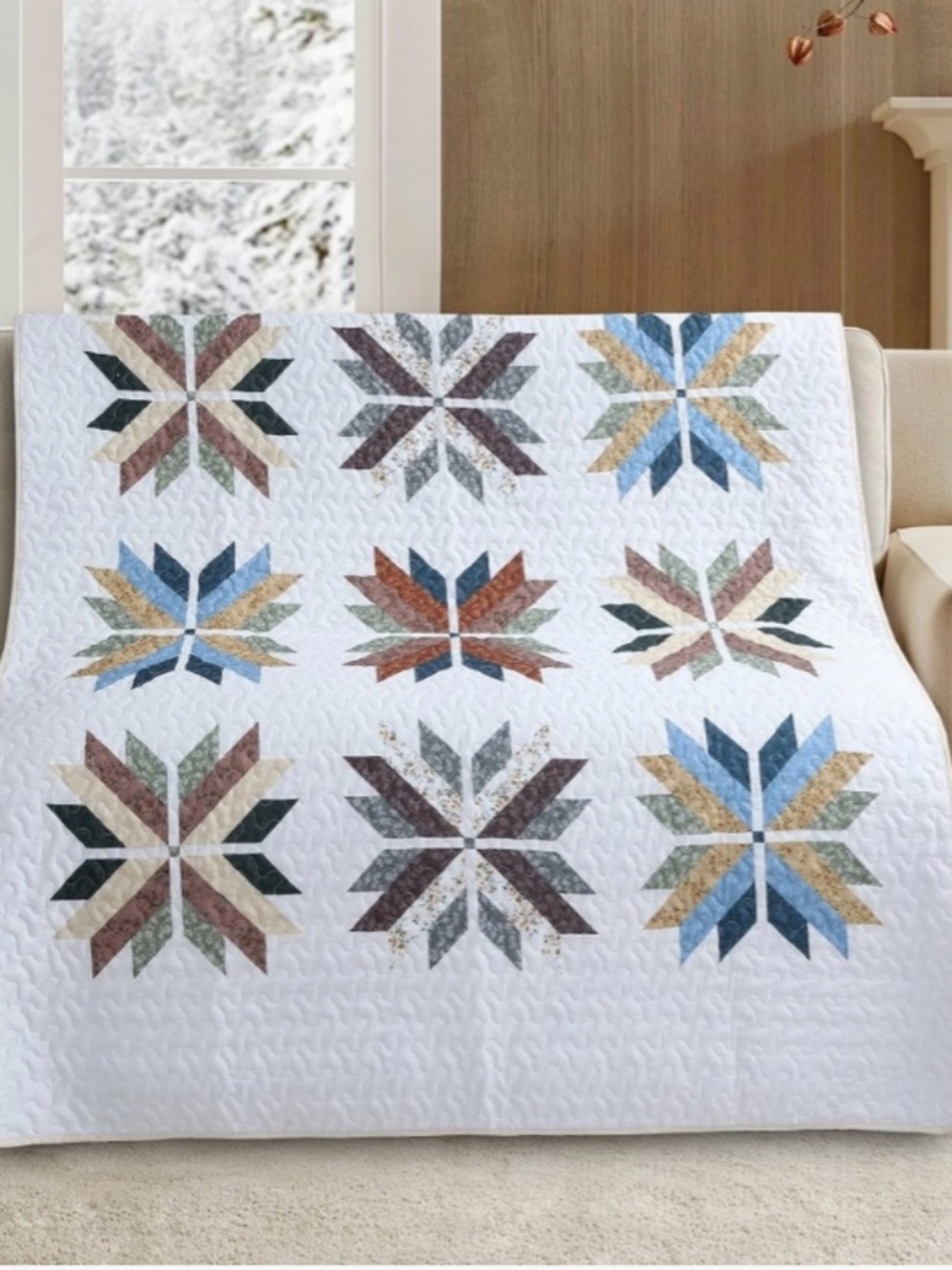 Barn Quilt Star Printed Quilted Throw Blanket